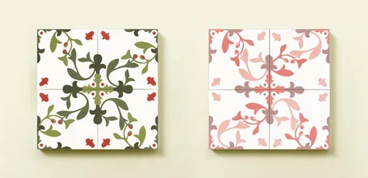 Custom cement tiles designed in different colourways